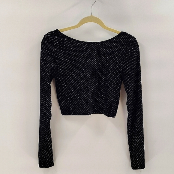 Gianni Bini black long sleeve sparkle velvety rhinestone crop top Size Medium - Picture 1 of 7